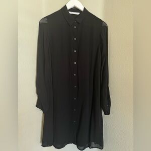 Zara Black Long Sleeve Button Down Shirt Dress Size Small